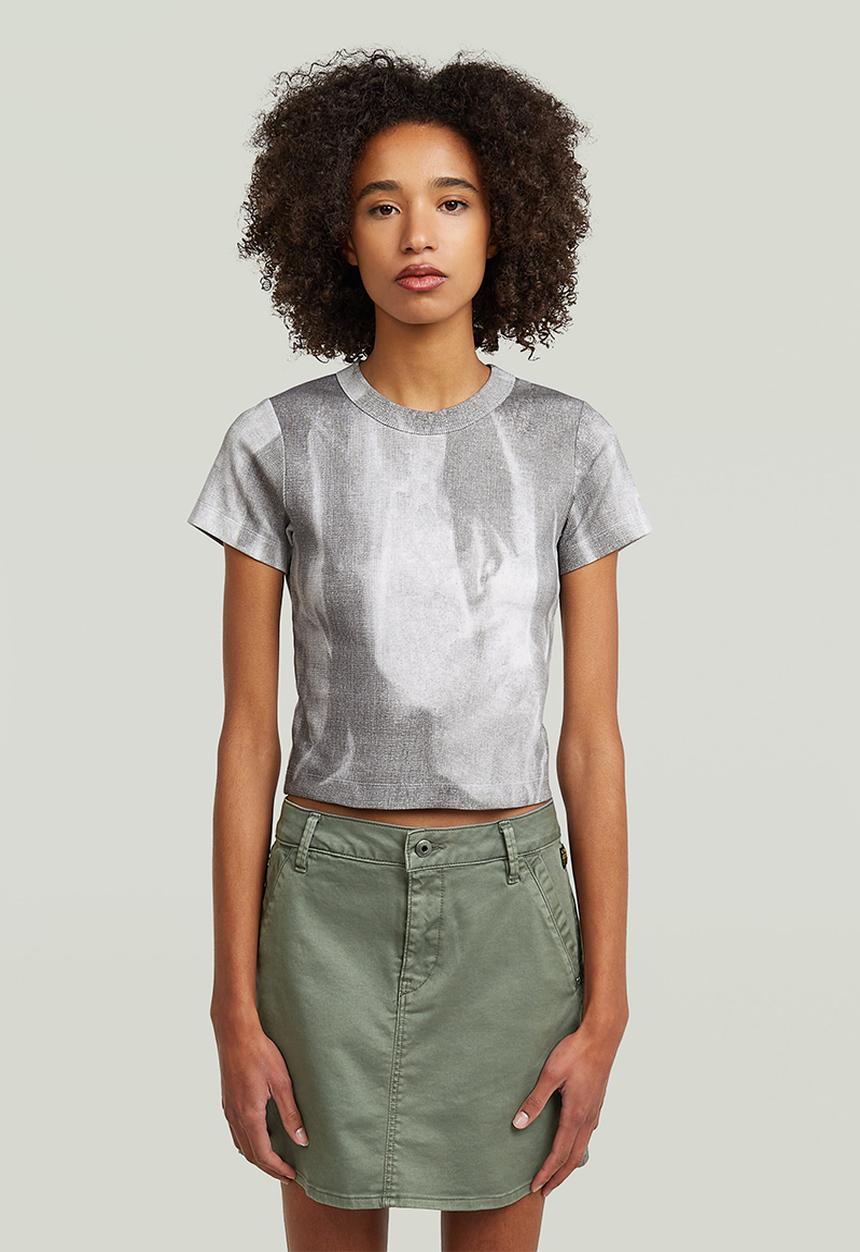 G-STAR - Slim rib aop r t wmn - grey denim flame aop