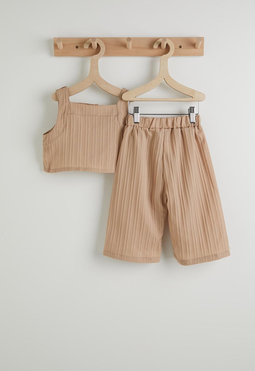 Pop Candy - Embroidered top and wide leg jeans - beige