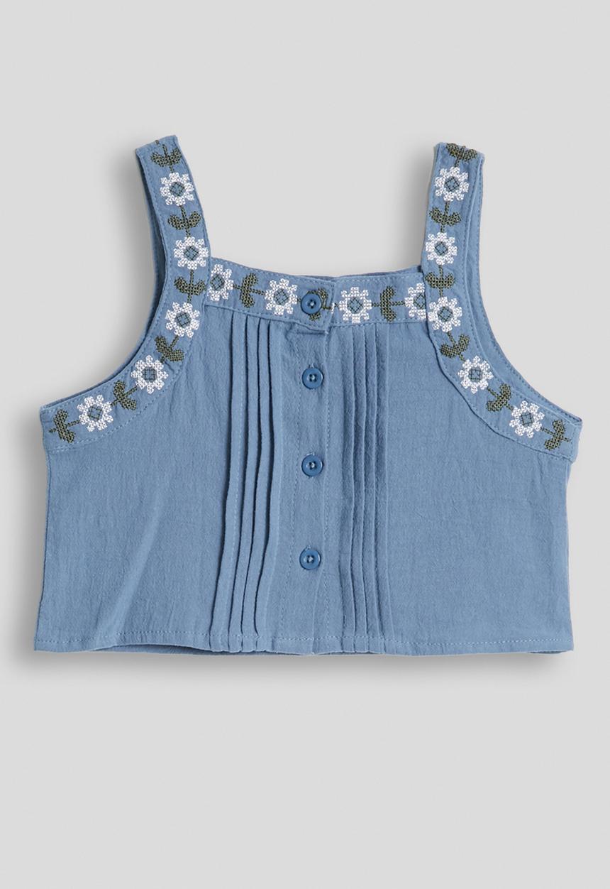 Pop Candy - Embroidered top and wide leg jeans - blue