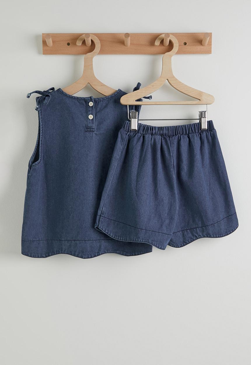 Pop Candy - Denim scallop edge blouse and shorts - light navy