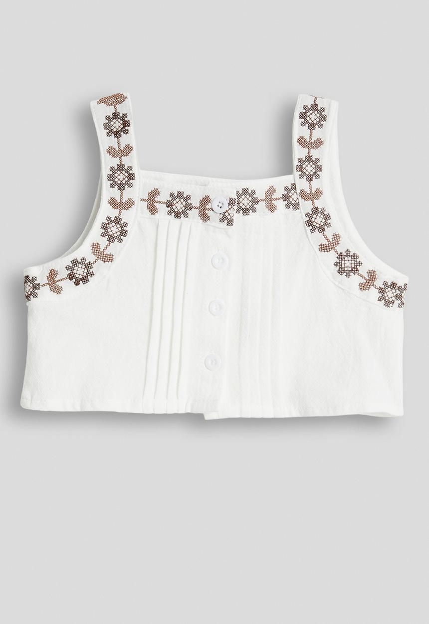 Pop Candy - Embroidered top and wide leg jeans - white