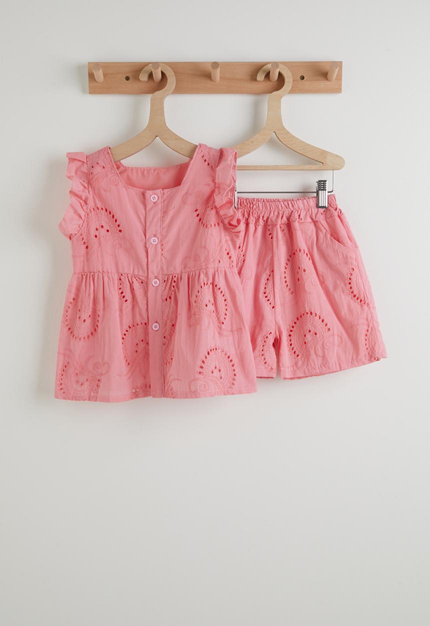 Pop Candy - Anglaise blouse with shorts - pink