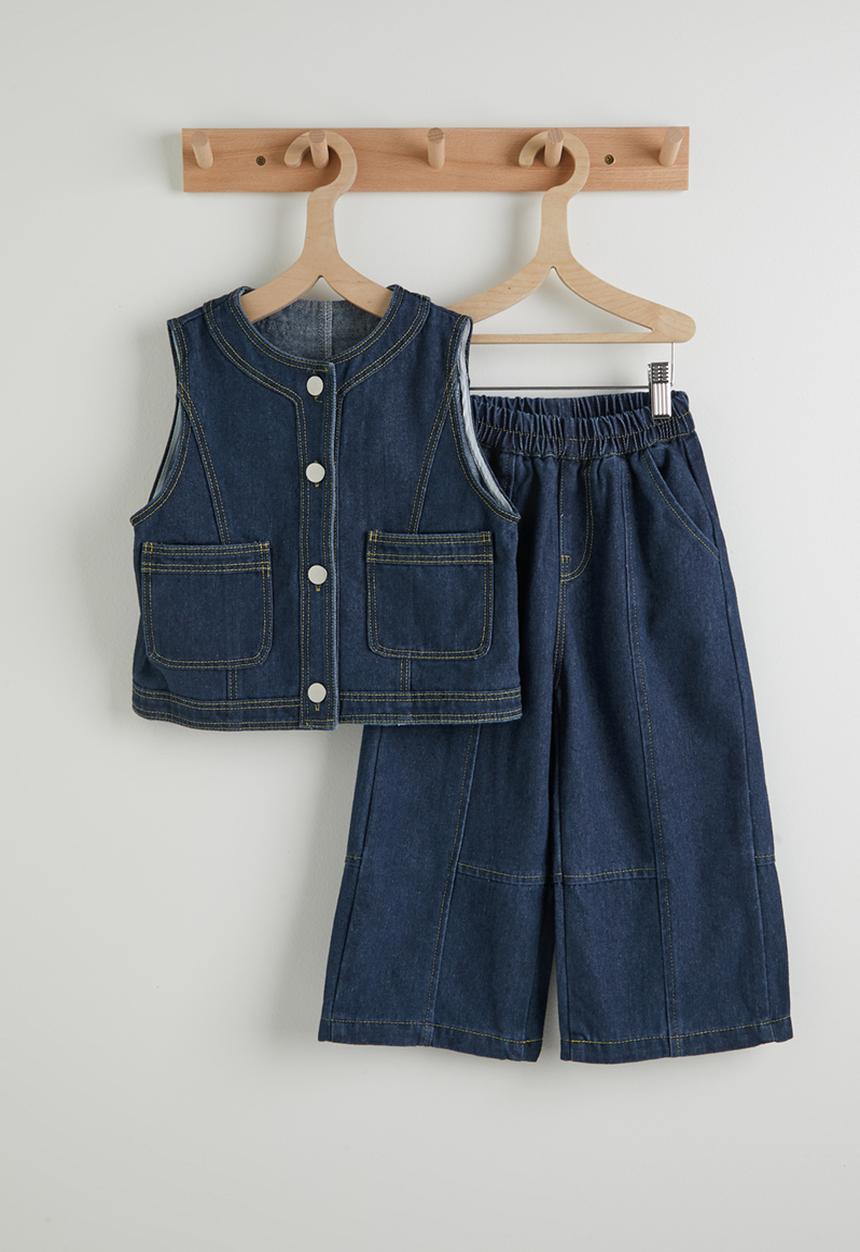 Pop Candy - Denim topstitched detail vest and jeans - dark blue