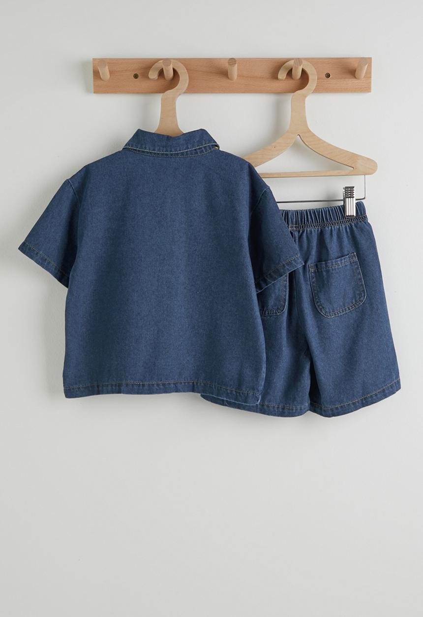 Pop Candy - Denim shirt and shorts - dark blue