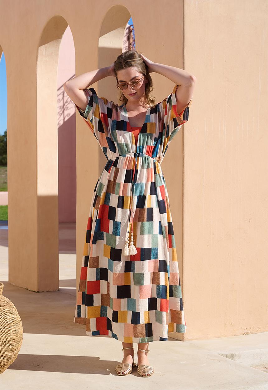 Me&B - Joy Kaftan Dress With Tassel Trim - Multicolour