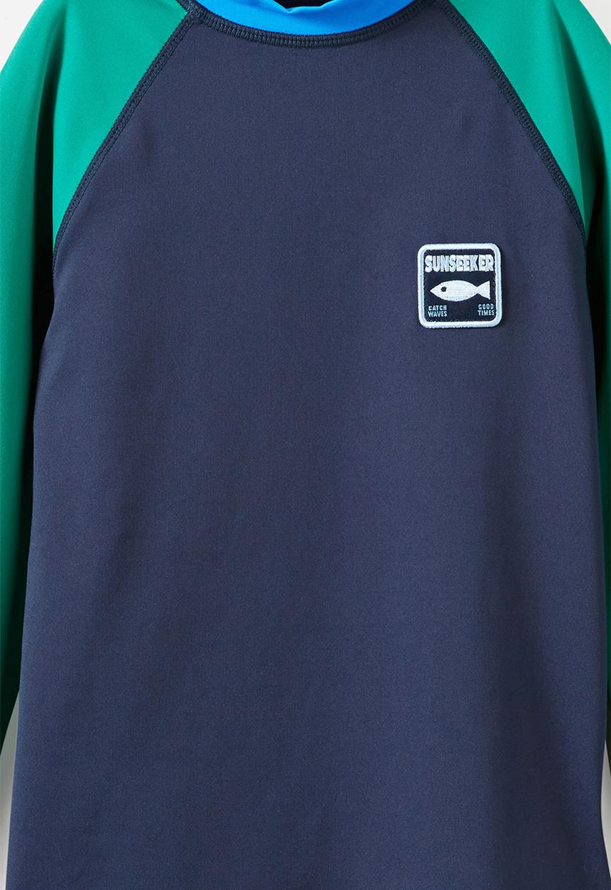 Cotton On - Flynn Long Sleeve Raglan Rash Vest - English Ivy/Harbour Blue/Squid Ink