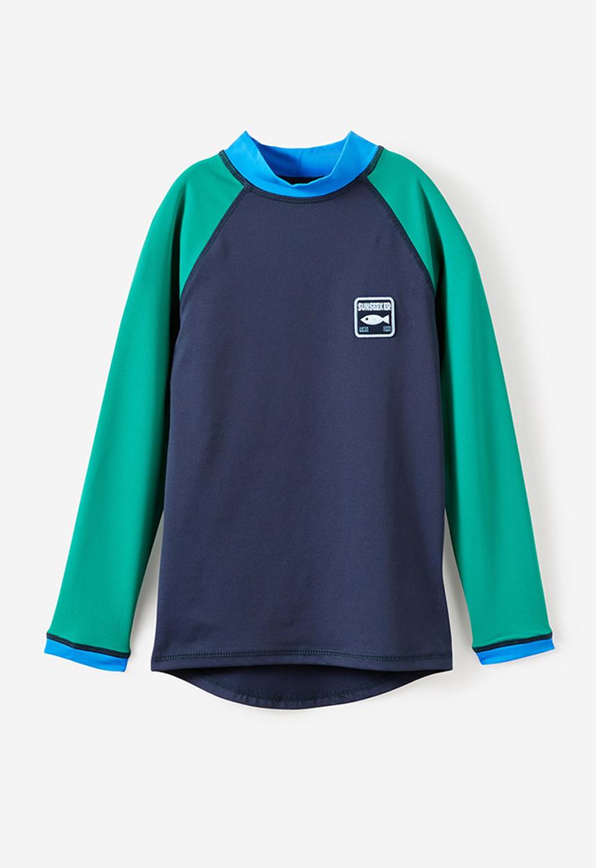Cotton On - Flynn Long Sleeve Raglan Rash Vest - English Ivy/Harbour Blue/Squid Ink