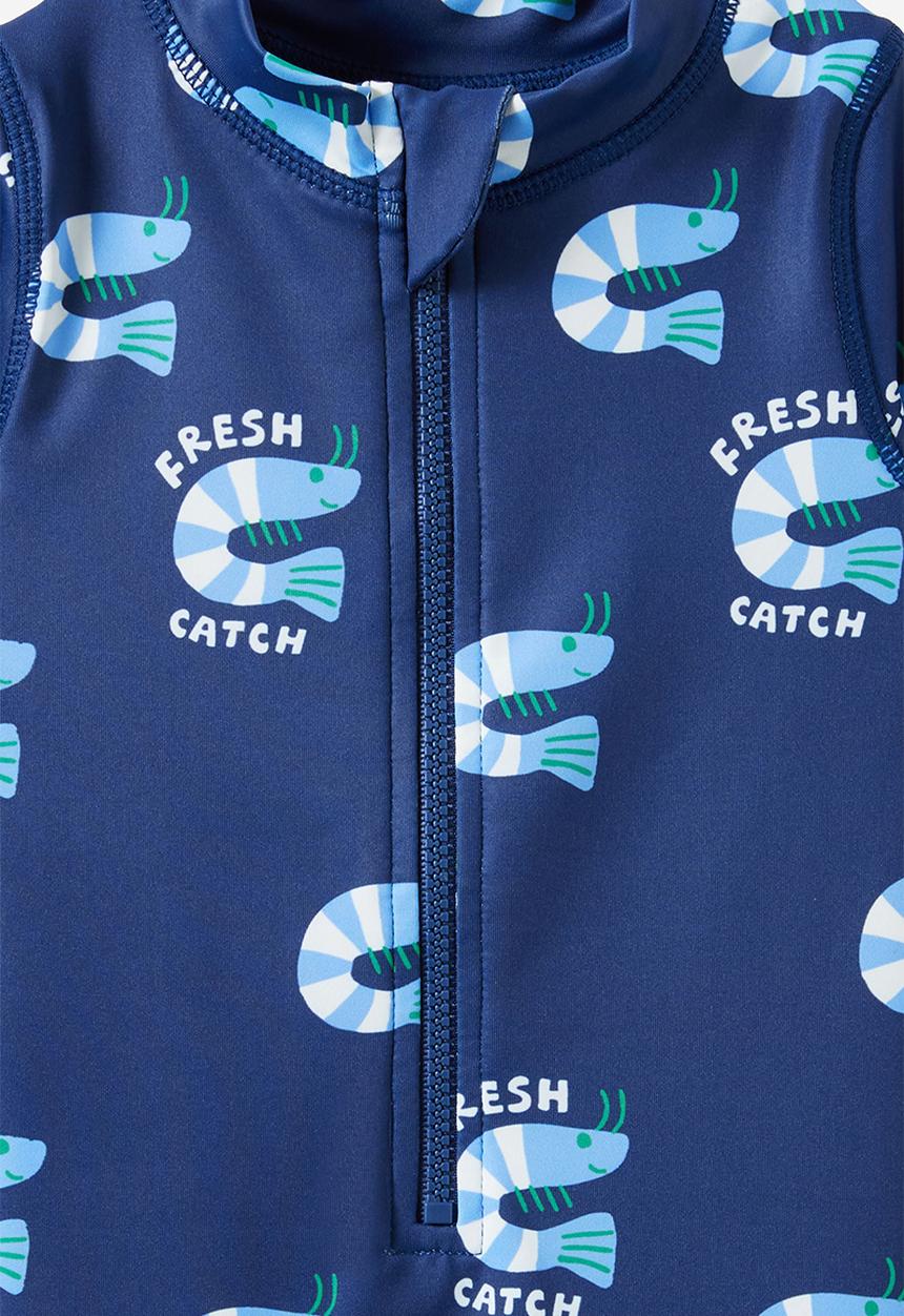 Cotton On - Baby Long Sleeve All In One Swimsuit - Denim Navy/Fresh Catch