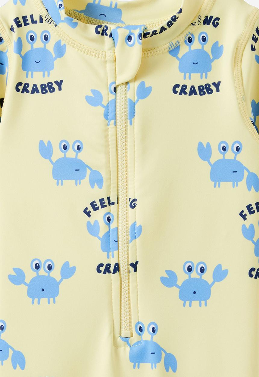 Cotton On - Baby Long Sleeve All In One Swimsuit - Lemon Squash/Feeling Crabby