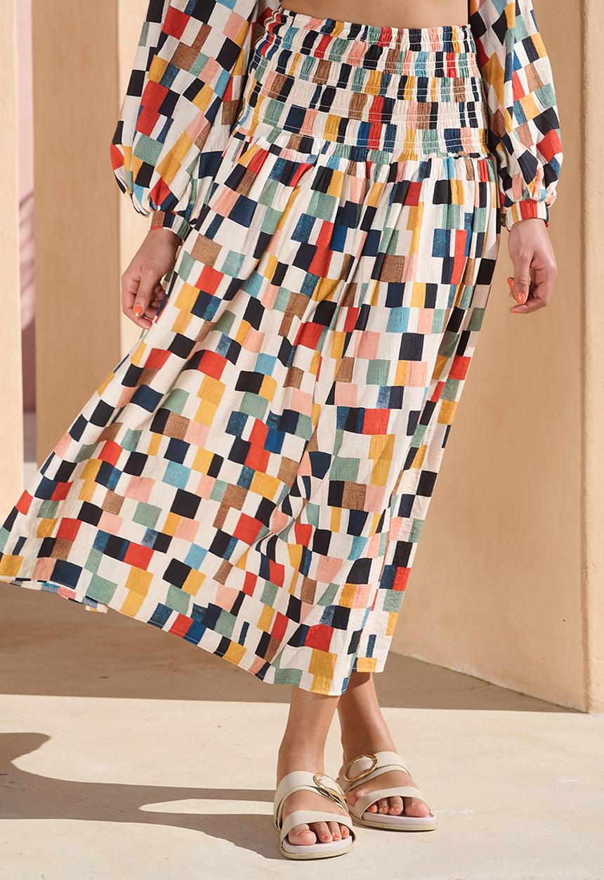 Me&B - Shirring Basque Maxi Skirt With Pockets - Multicolour