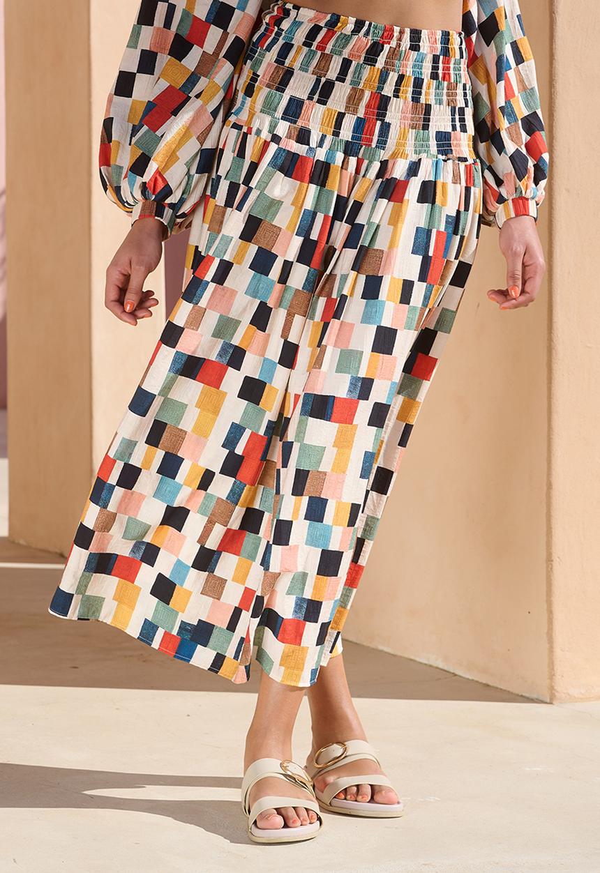 Me&B - Shirring Basque Maxi Skirt With Pockets - Multicolour