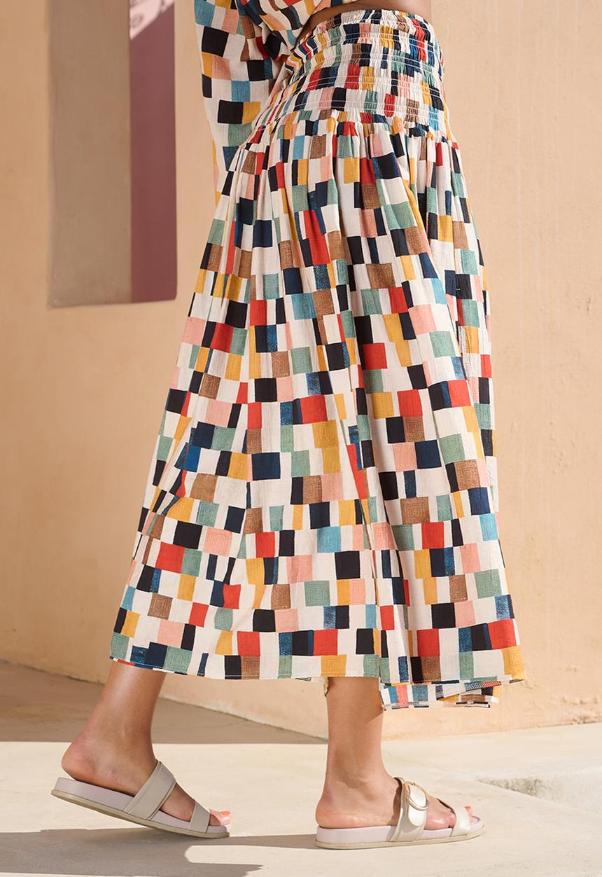Me&B - Shirring Basque Maxi Skirt With Pockets - Multicolour