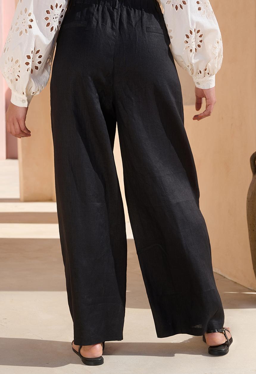 Me&B - 100% Linen Full Length Pant - Black