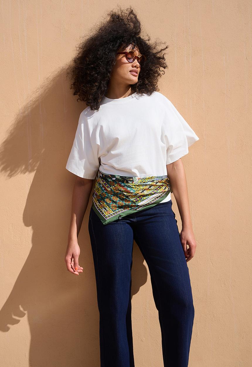 Me&B - Kimono Sleeve Cinched Waist T-shirt - Milk