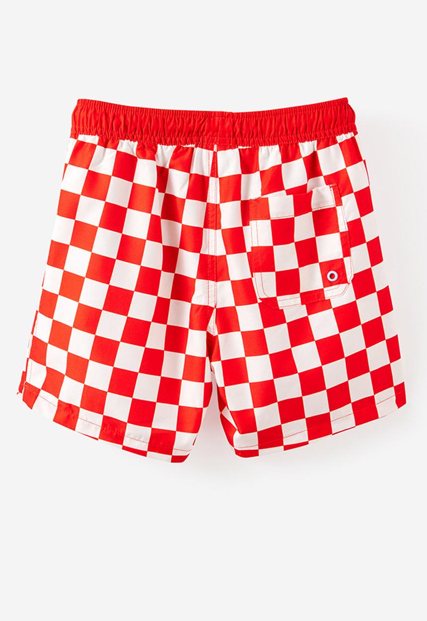 Cotton On - Bailey Board Short - Pop Red/Vanilla Checkerboard