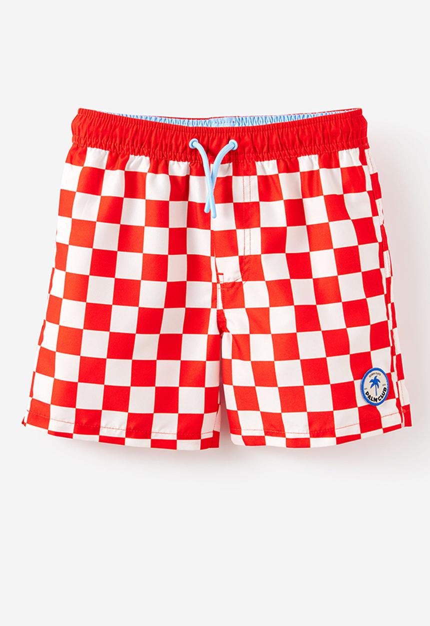 Cotton On - Bailey Board Short - Pop Red/Vanilla Checkerboard
