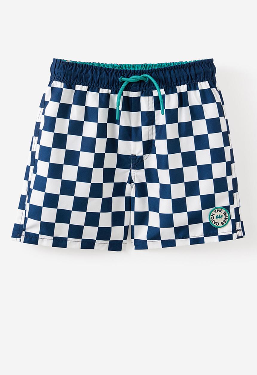 Cotton On - Bailey Board Short - Squid Ink/Vanilla Checkerboard