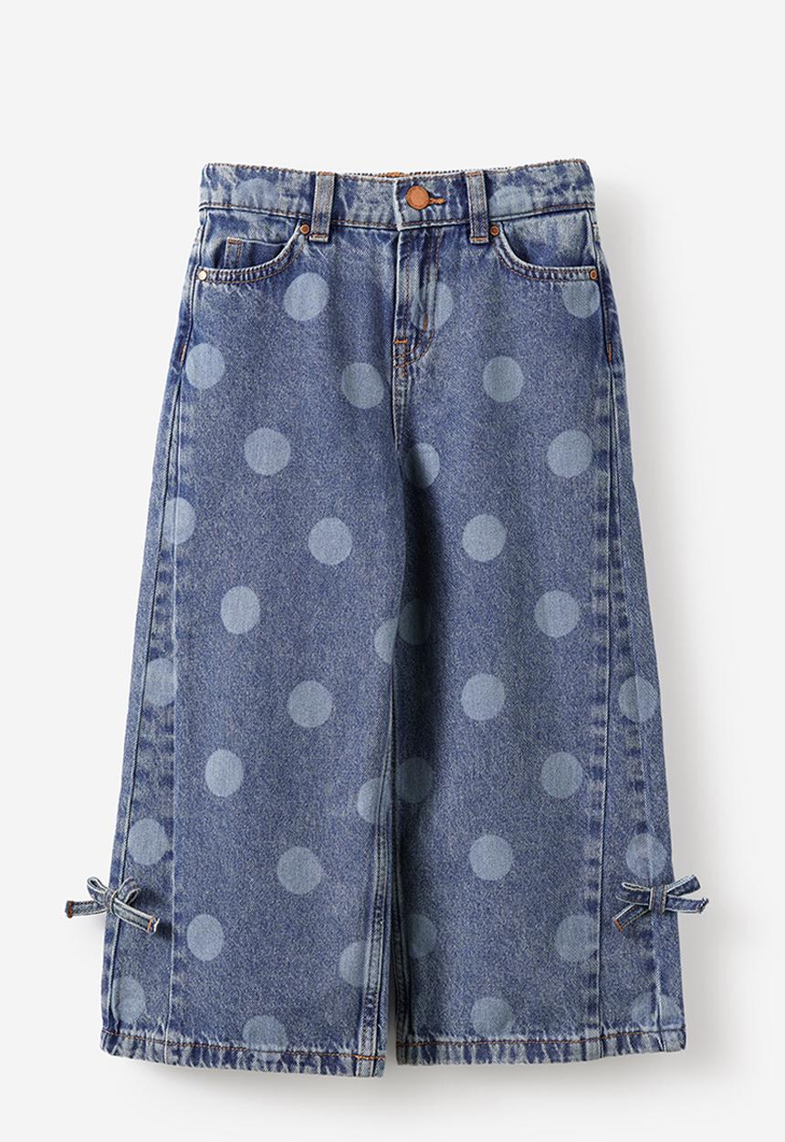 Cotton On - Super Wide Leg Denim Jean - Blue Haven Mid Blue Spot/Bow