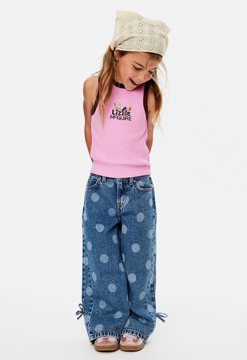 Cotton On - Super Wide Leg Denim Jean - Blue Haven Mid Blue Spot/Bow