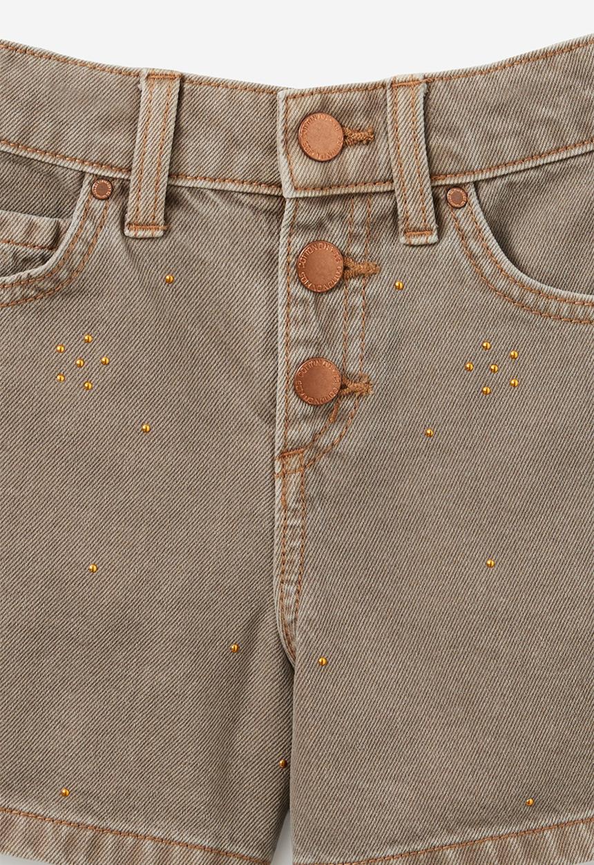 Cotton On - Snap Front Denim Short - Light Manly Grey/Flower Studs