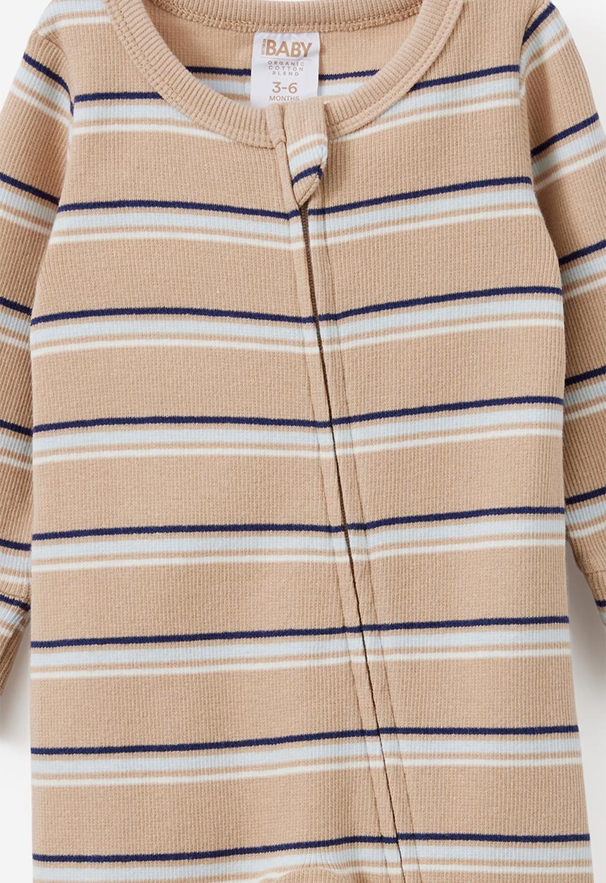 Cotton On - Growie Long Sleeve Zip Romper - Latte Cream/Max Stripe