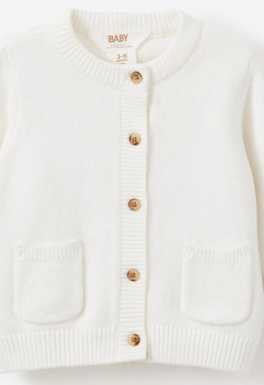 Cotton On - Baby Organic Knit Cardigan - Milk