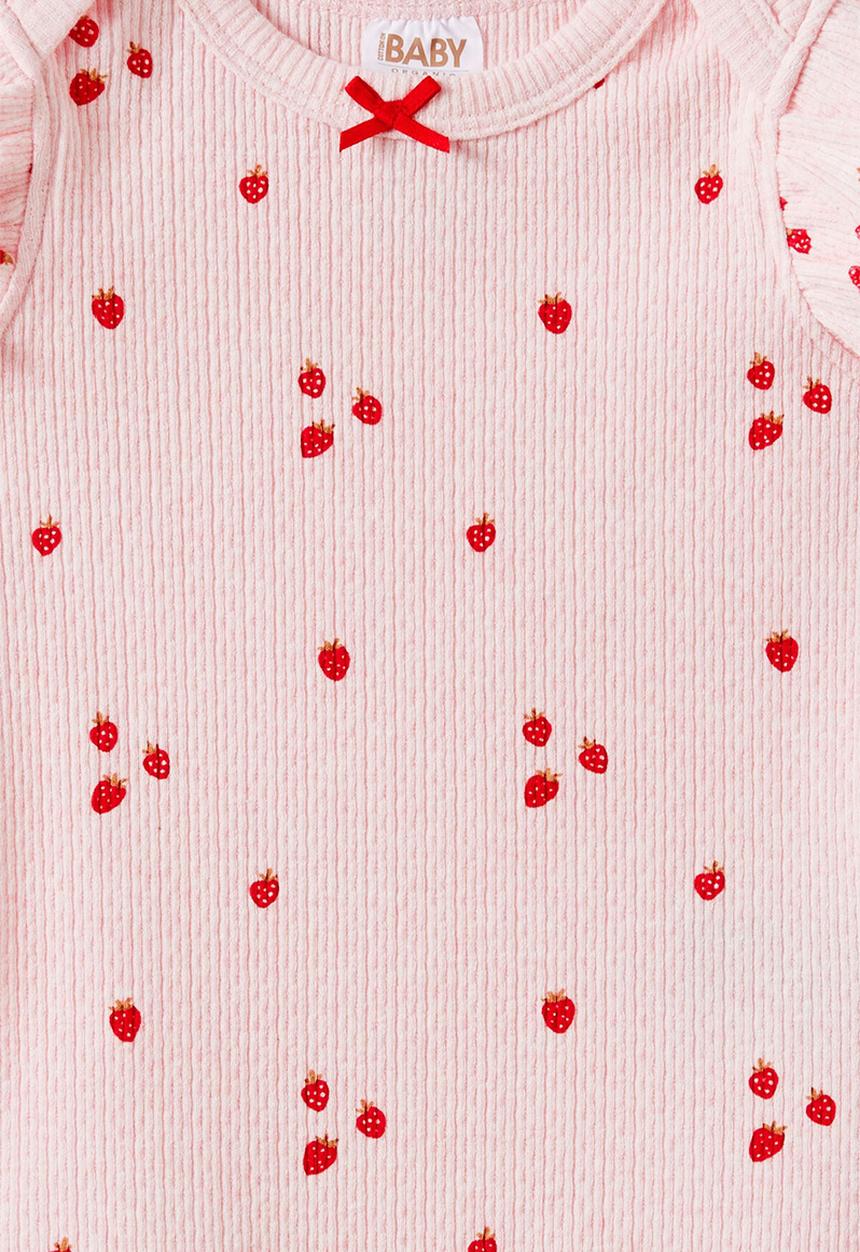 Cotton On - Organic Pointelle Flutter Bubbysuit - Pop Pink Marle/Berries