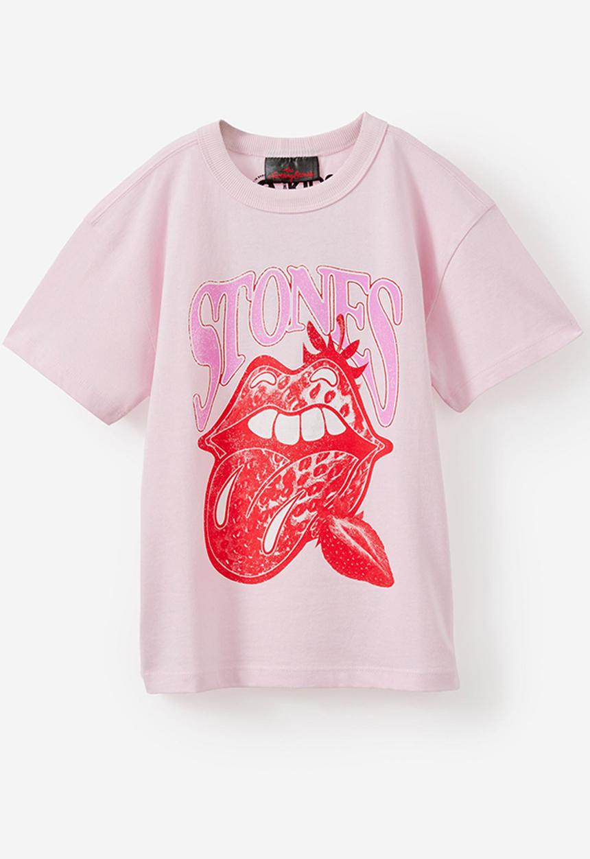 Cotton On - License Drop Shoulder Short Sleeve Tee - Lcn Bra Tea Party Pink/Rolling Stones