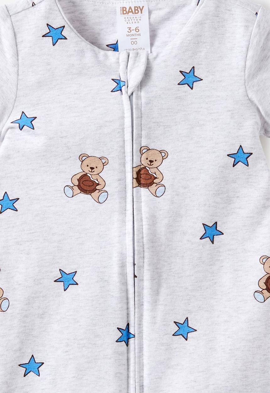 Cotton On - Growie Short Sleeve Zip Romper - Snow Marle/Cookie-Star Bear