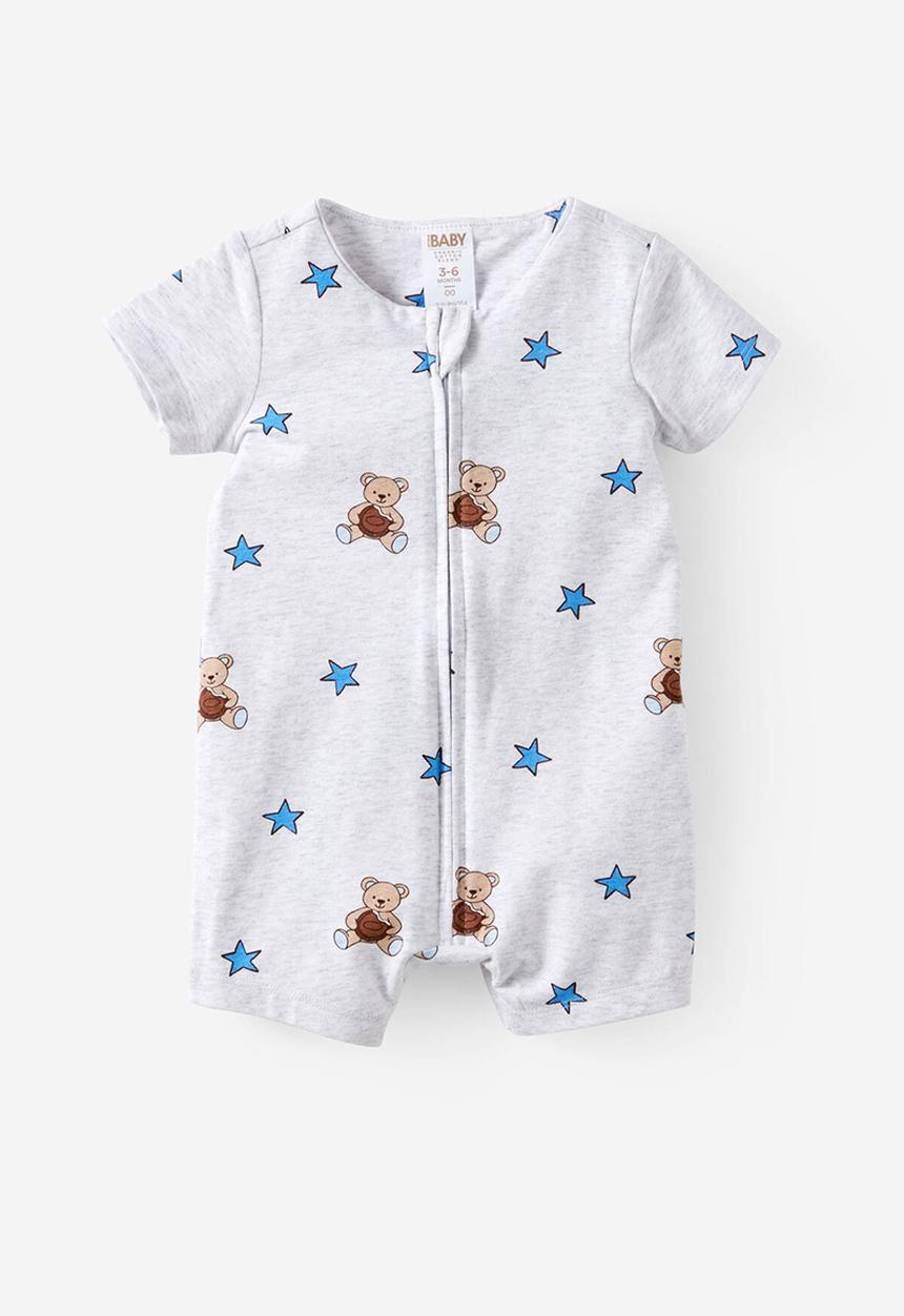 Cotton On - Growie Short Sleeve Zip Romper - Snow Marle/Cookie-Star Bear