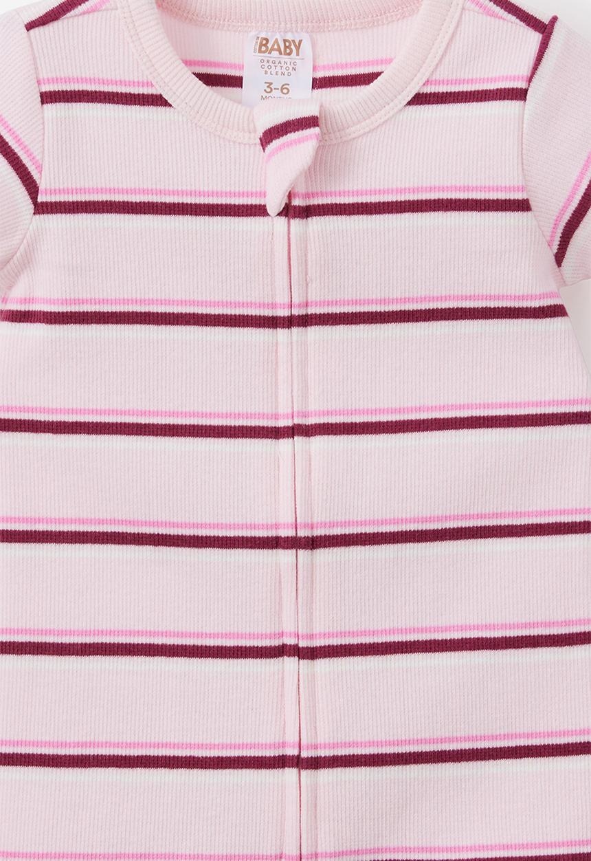 Cotton On - Growie Short Sleeve Zip Romper - Tea Party Pink/Max Stripe