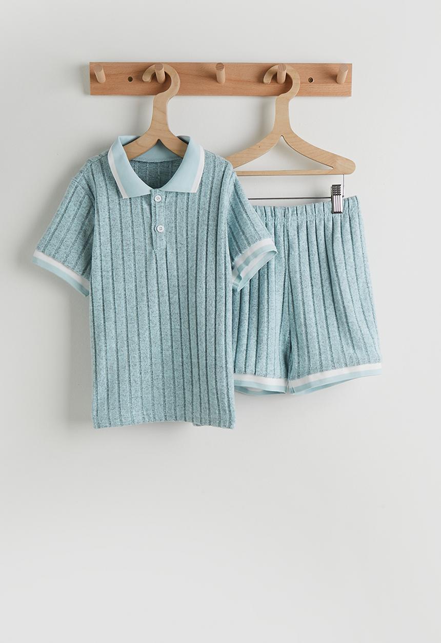Pop Candy - Knit polo shirt and shorts - light blue