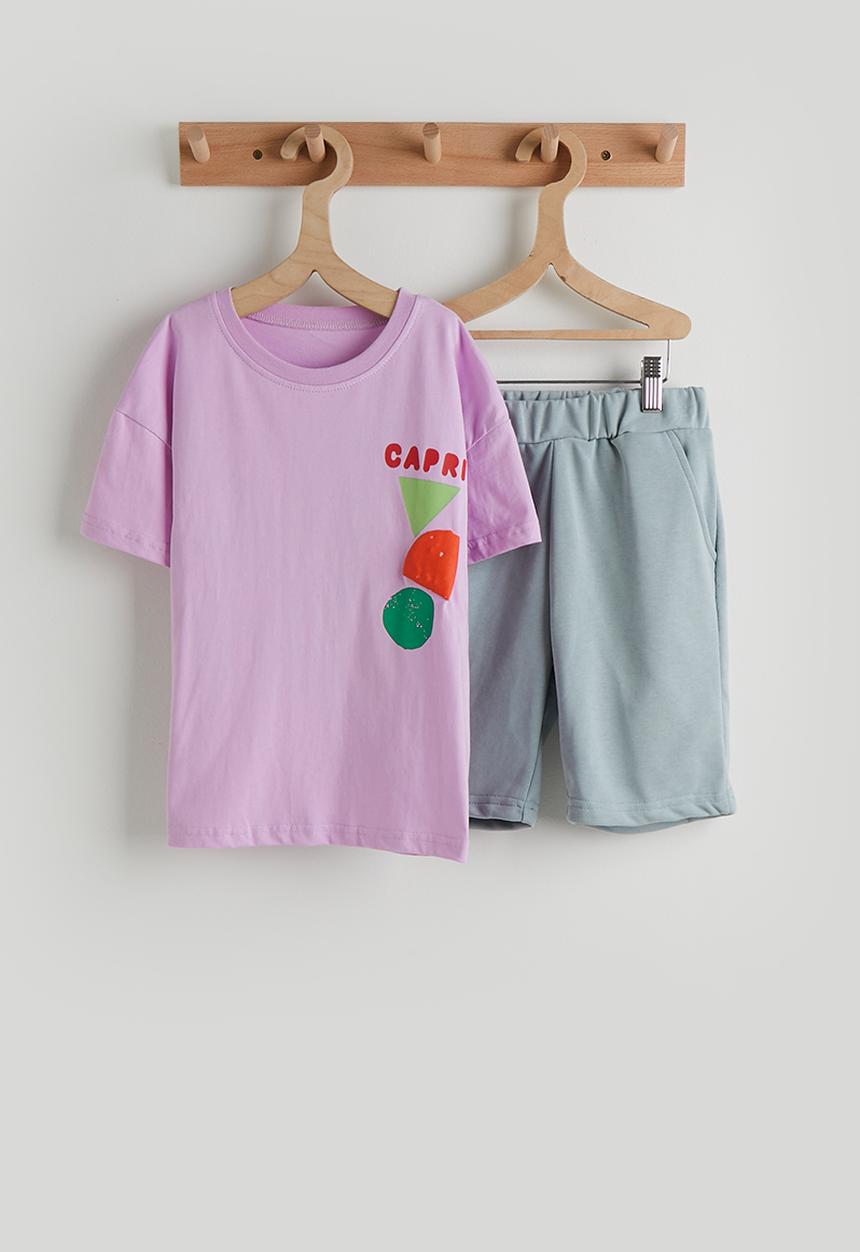 Pop Candy - Graphic tee and plain shorts - pink/grey