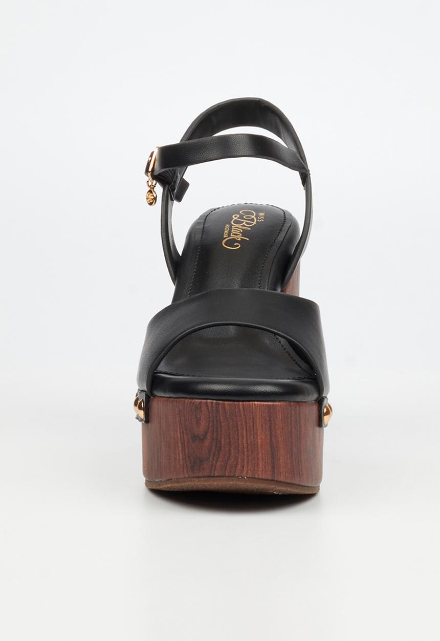 Miss Black - Annalee 1 wood platform wedge - black