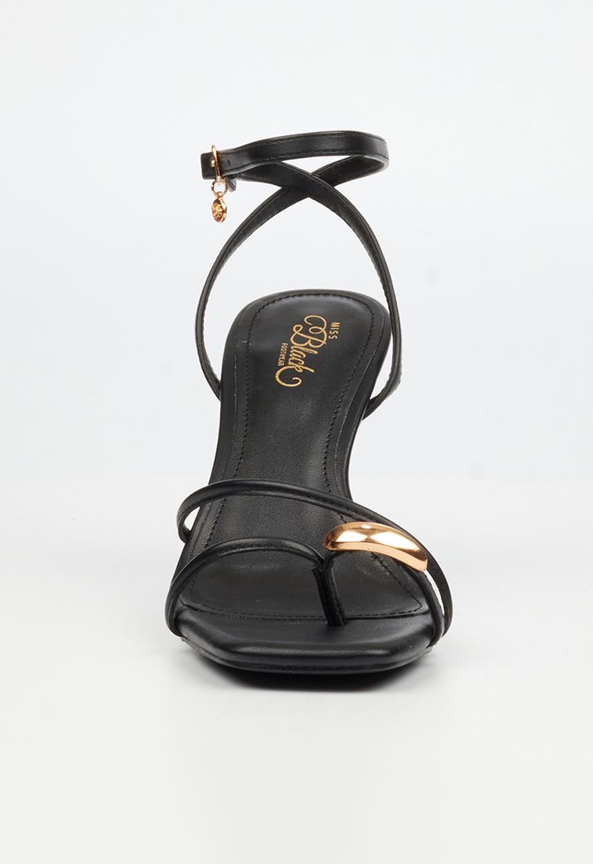 Miss Black - Chanel 6 gold trim strappy heel - black