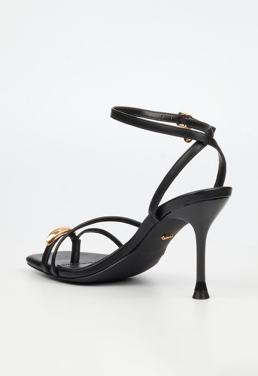 Miss Black - Chanel 6 gold trim strappy heel - black