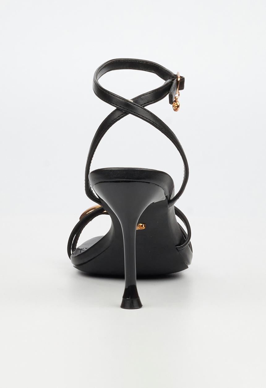 Miss Black - Chanel 6 gold trim strappy heel - black
