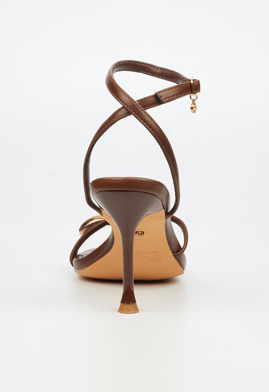 Miss Black - Chanel 6 gold trim strappy heel - chocolate