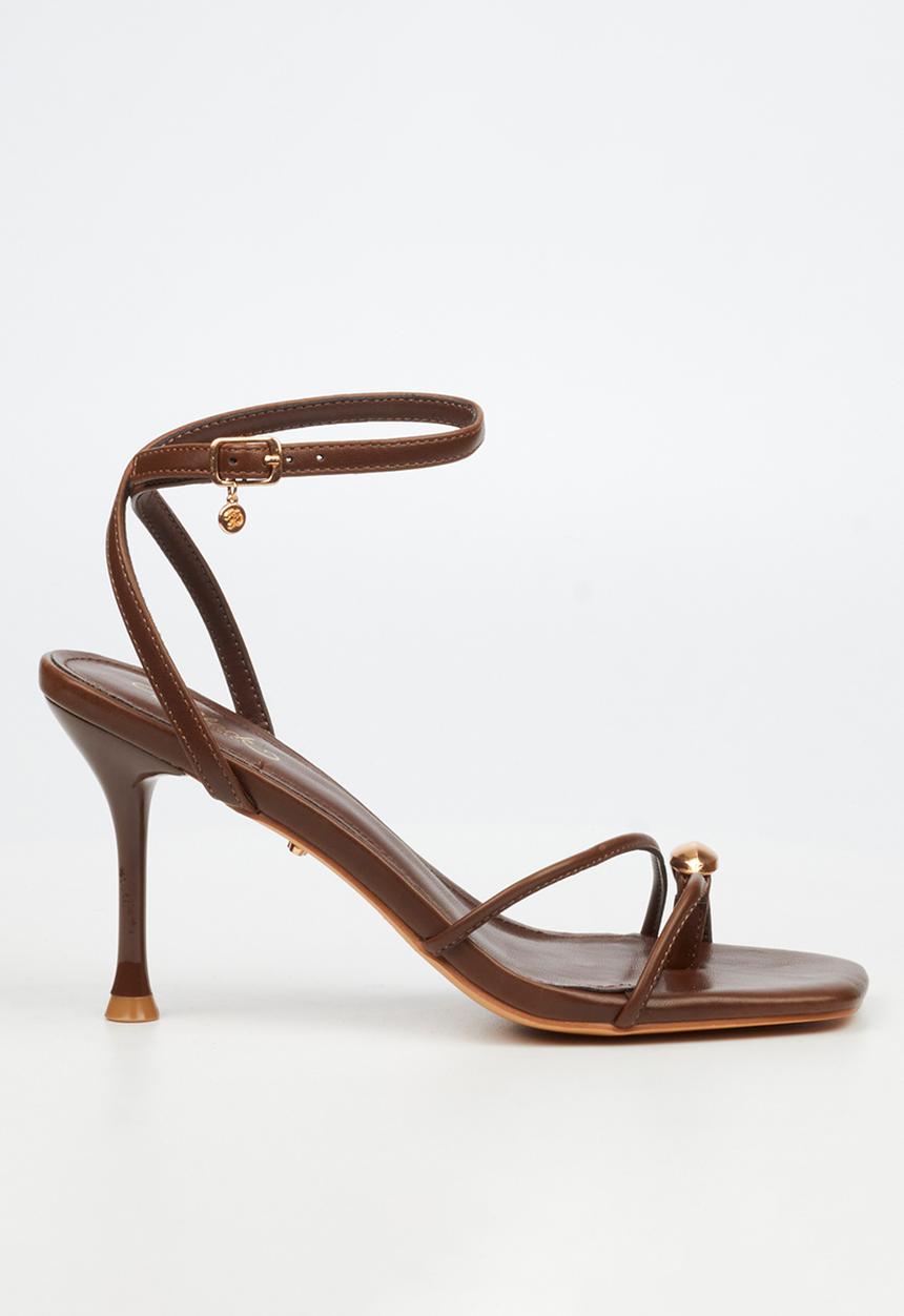 Miss Black - Chanel 6 gold trim strappy heel - chocolate
