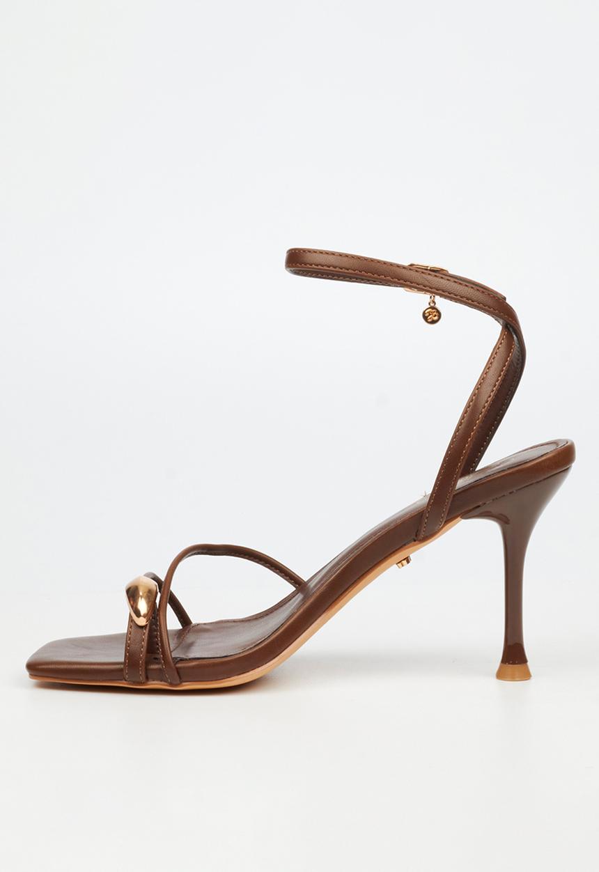 Miss Black - Chanel 6 gold trim strappy heel - chocolate