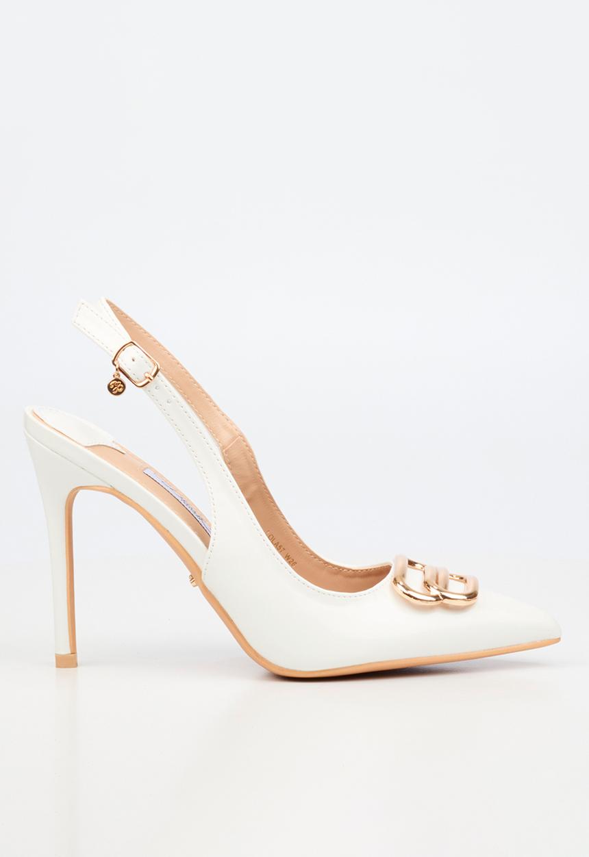Miss Black - Lola 57 gold trim slingback heel - white