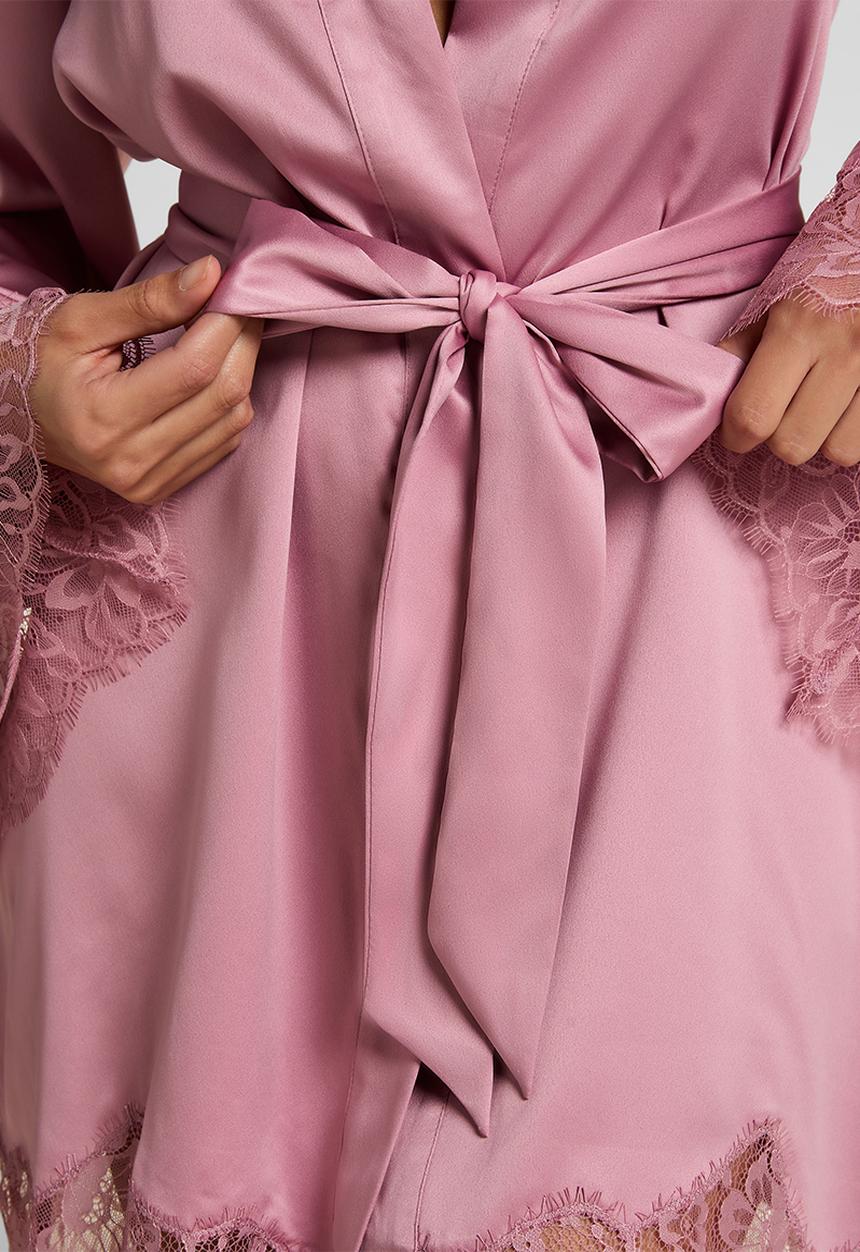 Hunkemoller - Kimono satin lace valerie robe - lilas