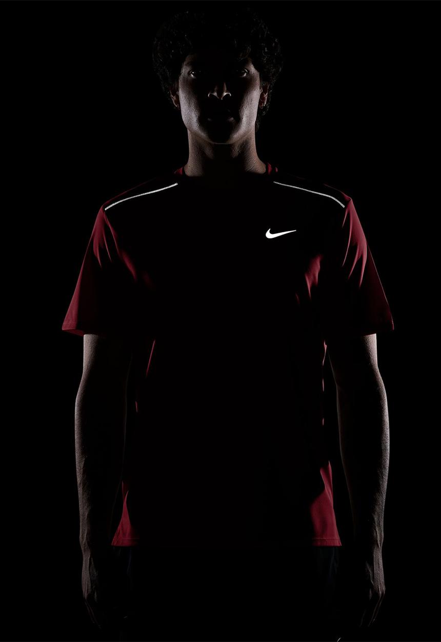 Nike - Miler Dri-FIT UV Running Tee in the Tough Red / Reflective Silver