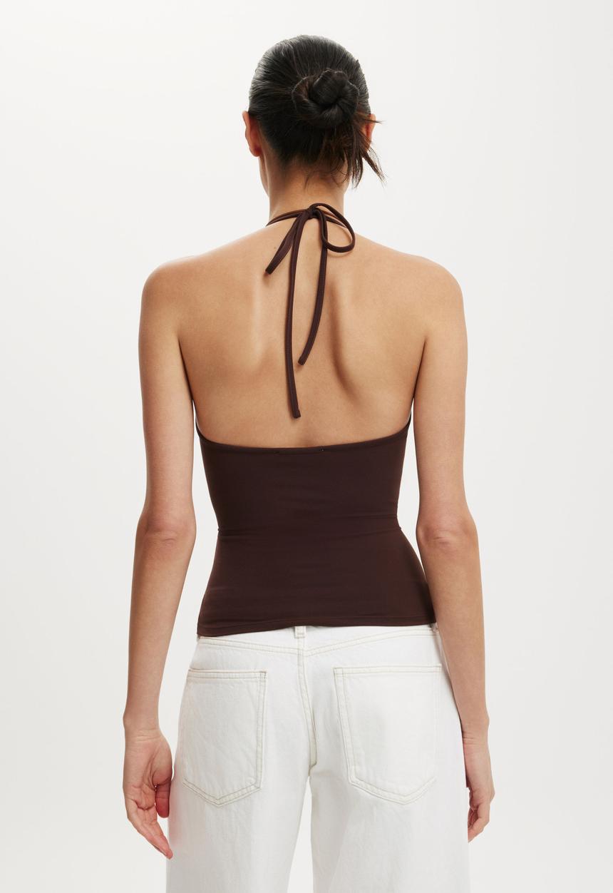 Cotton On - Hold Me Tie Halter - Dark Oak