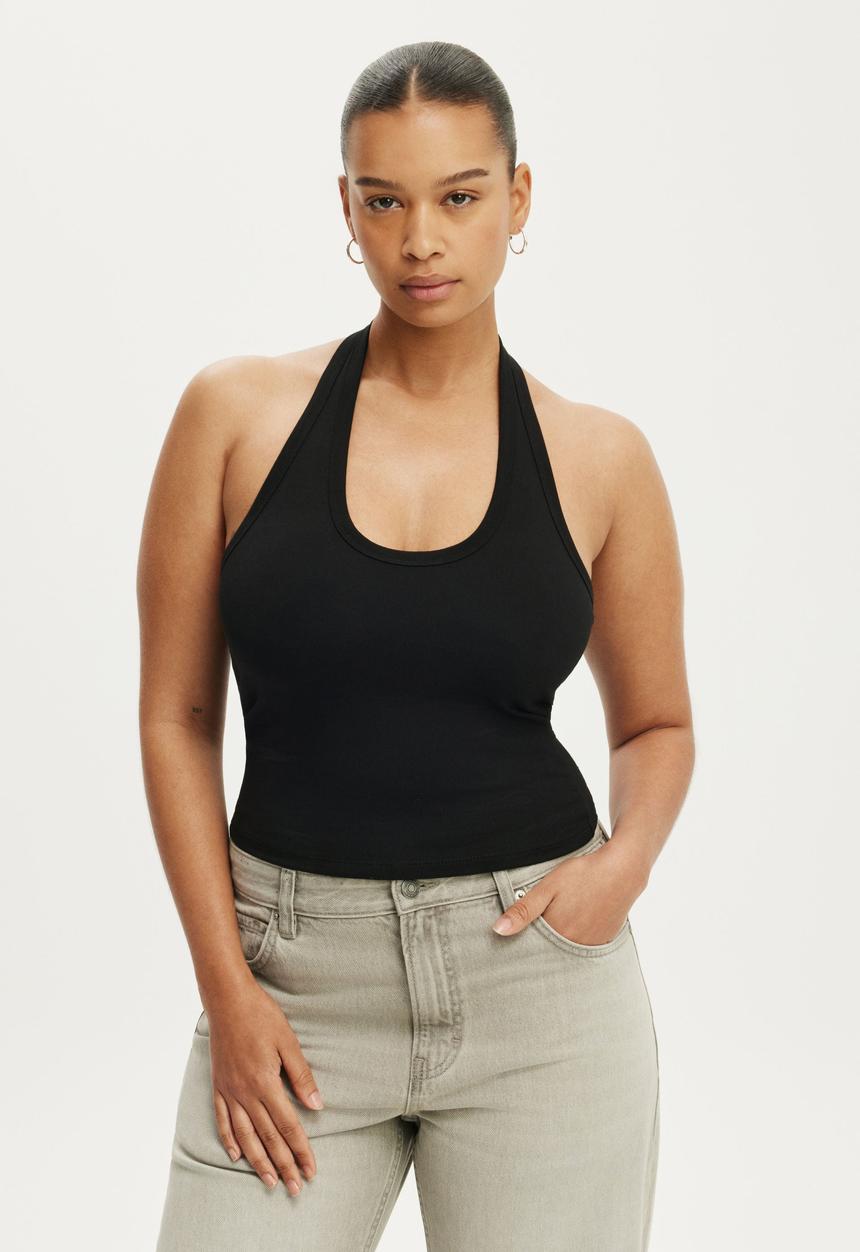 Cotton On - Everyday Smooth Scoop Halter - Black