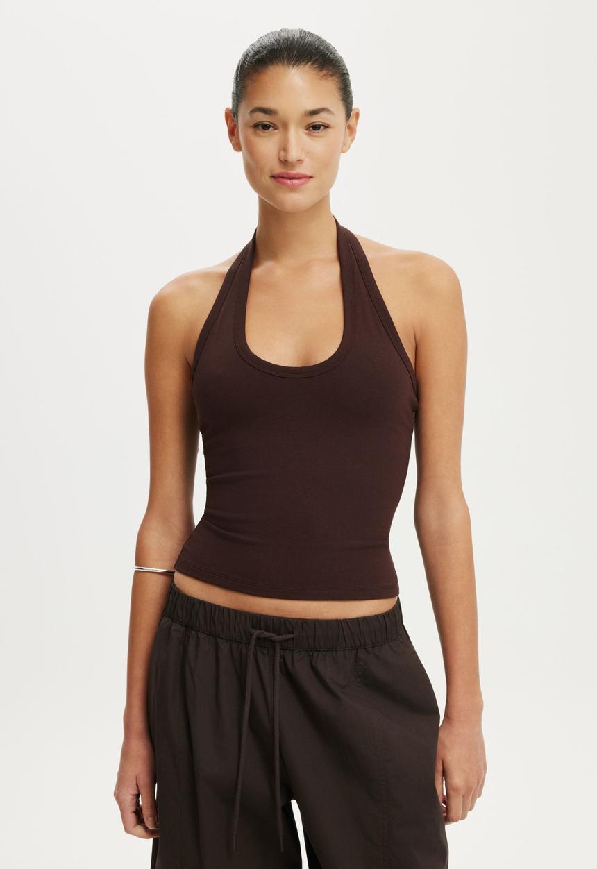 Cotton On - Everyday Smooth Scoop Halter - Dark Oak