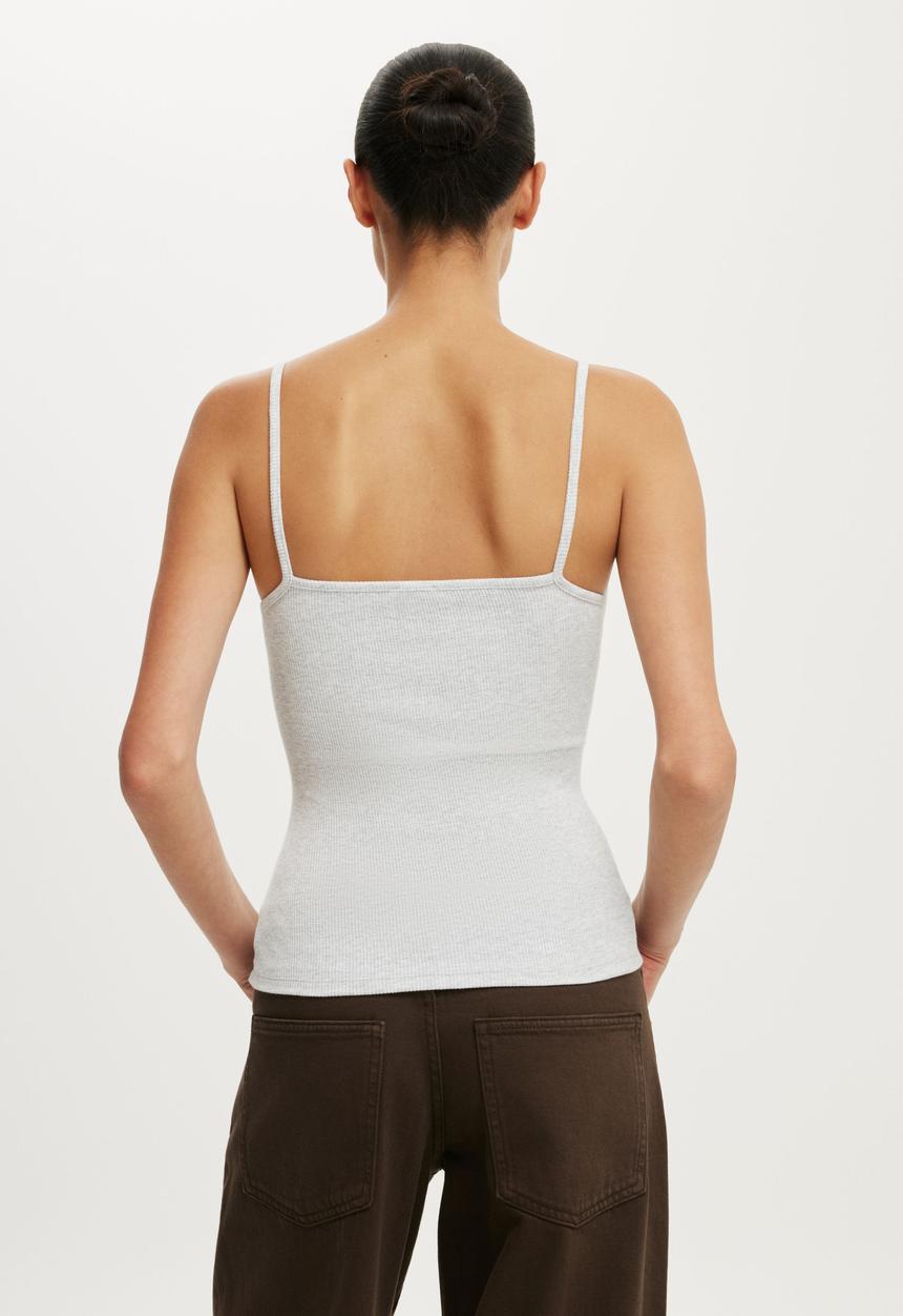Cotton On - Lace Trim Longline Cami - Grey Marle