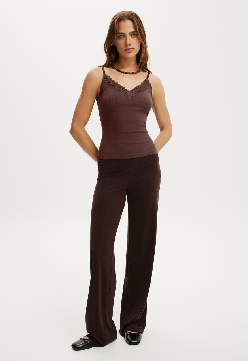 Cotton On - Lace Trim Longline Cami - Dark Oak