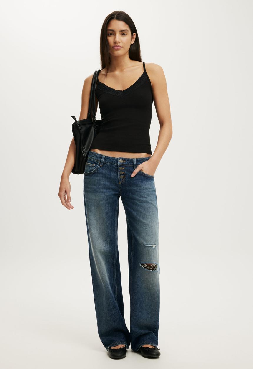 Cotton On - Lace Trim Longline Cami - Black