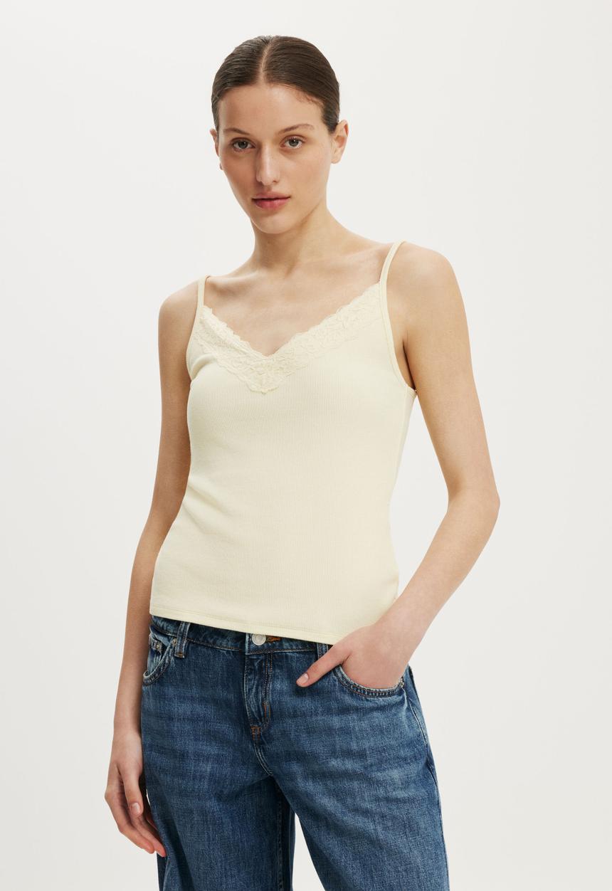 Cotton On - Lace Trim Longline Cami - Vanilla Glow